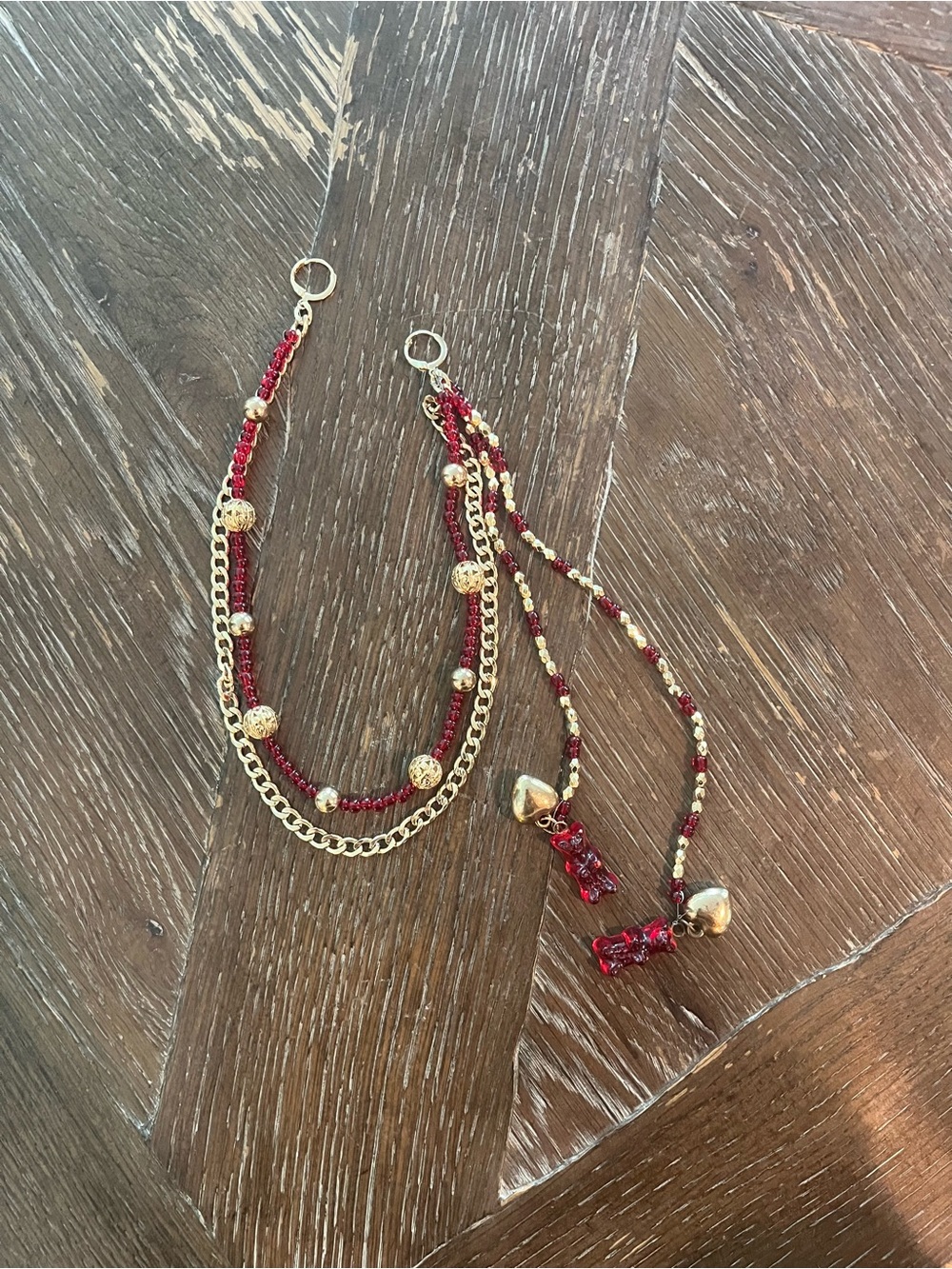 Gold and Red Multi-Chain Beaded Women's bag charm